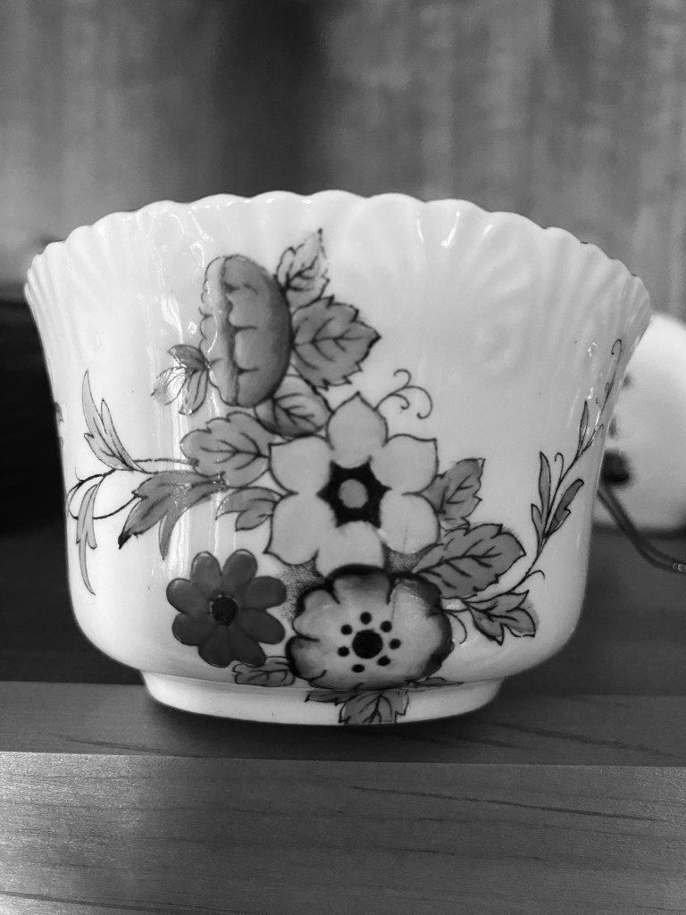 unique flowers on a small sugar bowl
